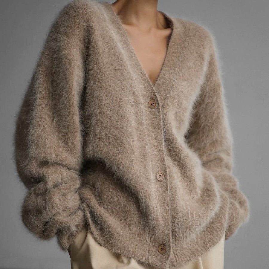 Élina | Cardigan V-Long pour une Élégance Décontractée Automne-Hiver lunnav